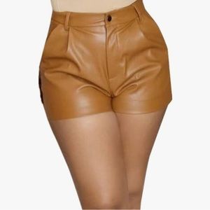 Womens Casual Faux Leather Shorts High Waist Stretch Slim Skinny Shorts
